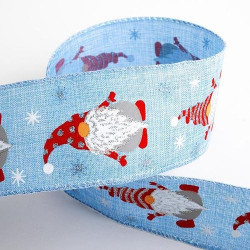 Glitter Nordic Santa Linen Wired Edge Ribbon 63mm