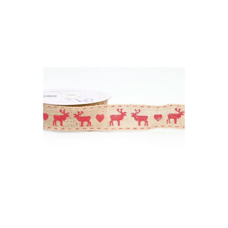 Hessian Reindeer Ribbon 38mm