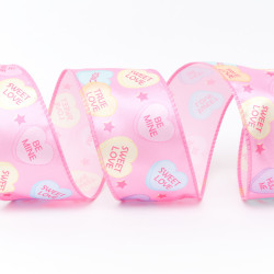 Wired Satin Love Heart Ribbon Ribbon 63mm