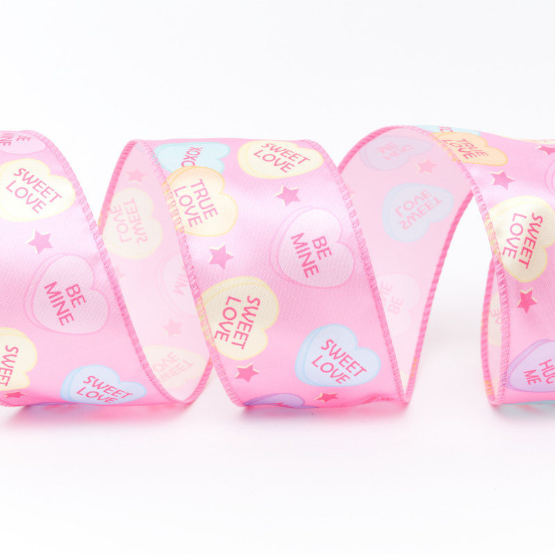 Wired Satin Love Heart Ribbon Ribbon 63mm