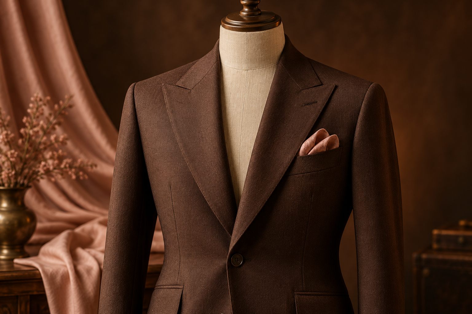 Brown tailored jacket on a dress form